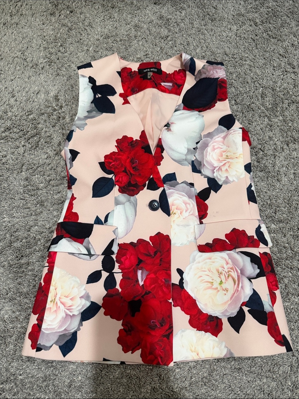 Nine West Pink Floral Vest with Red & White Roses